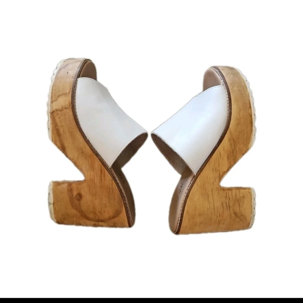 Nasty Gal Womens White Leather Wodden Heel Platform Sandals 8.5